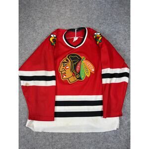 Vintage 80s Chicago Blackhawks NHL Hockey Jersey Mens Small Red White Black CCM